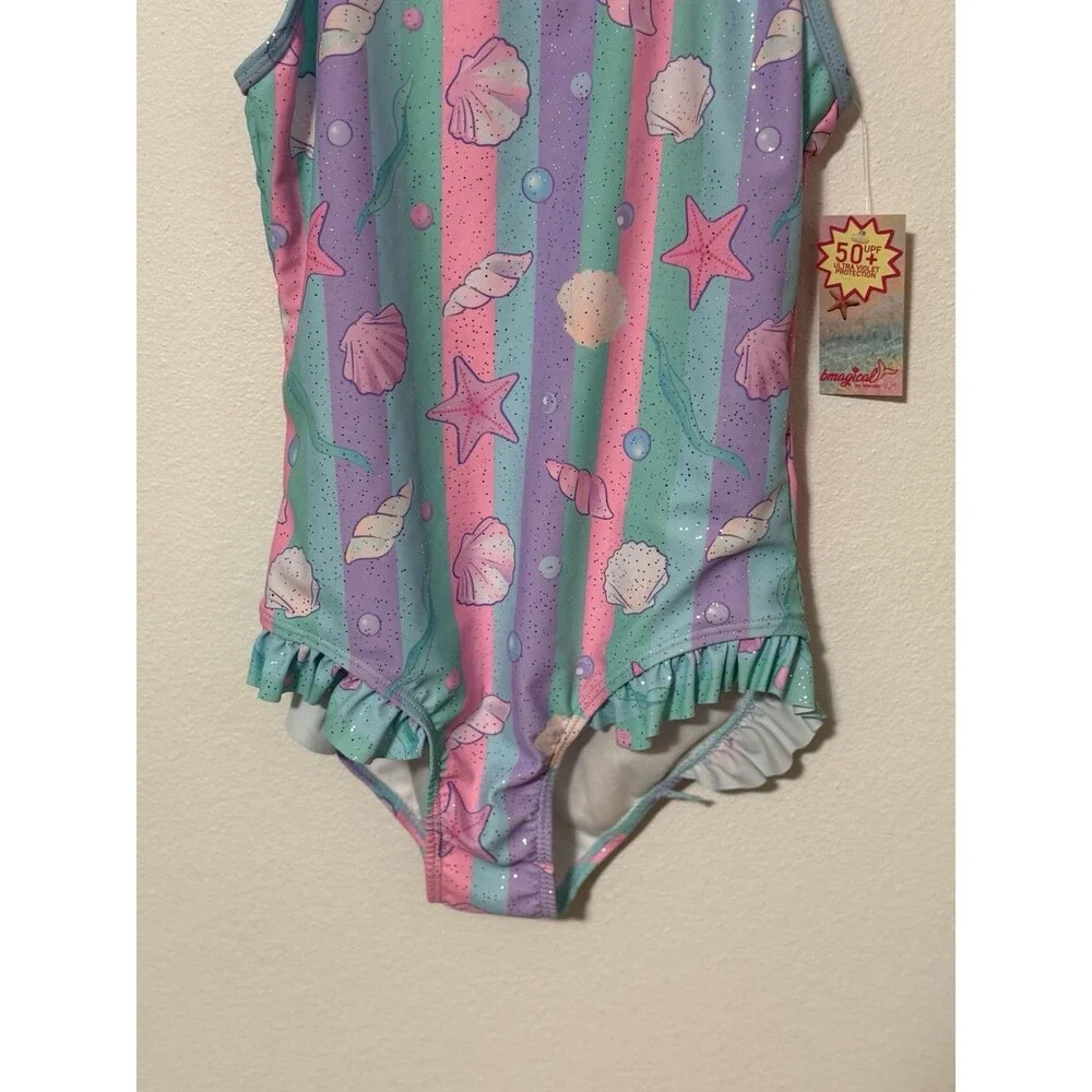 BMagical Girls 2-Piece Swimsuit Lot Size 12 - Pink/Teal Cut-Out & Seashell 1 NWT